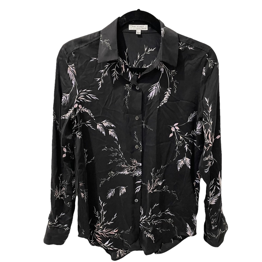 Equipment Black Floral Silk Blouse Size XXS White Detail